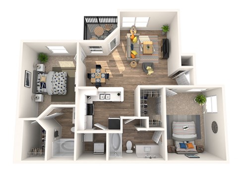 Floor plan for 2 beds, 2 baths, 1000 sqft